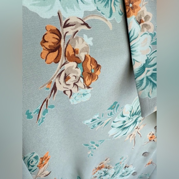 NWT Pendleton Silk Stretch Blouse Teal Gold Floral Button Front Women's Size 14 - Picture 7 of 16